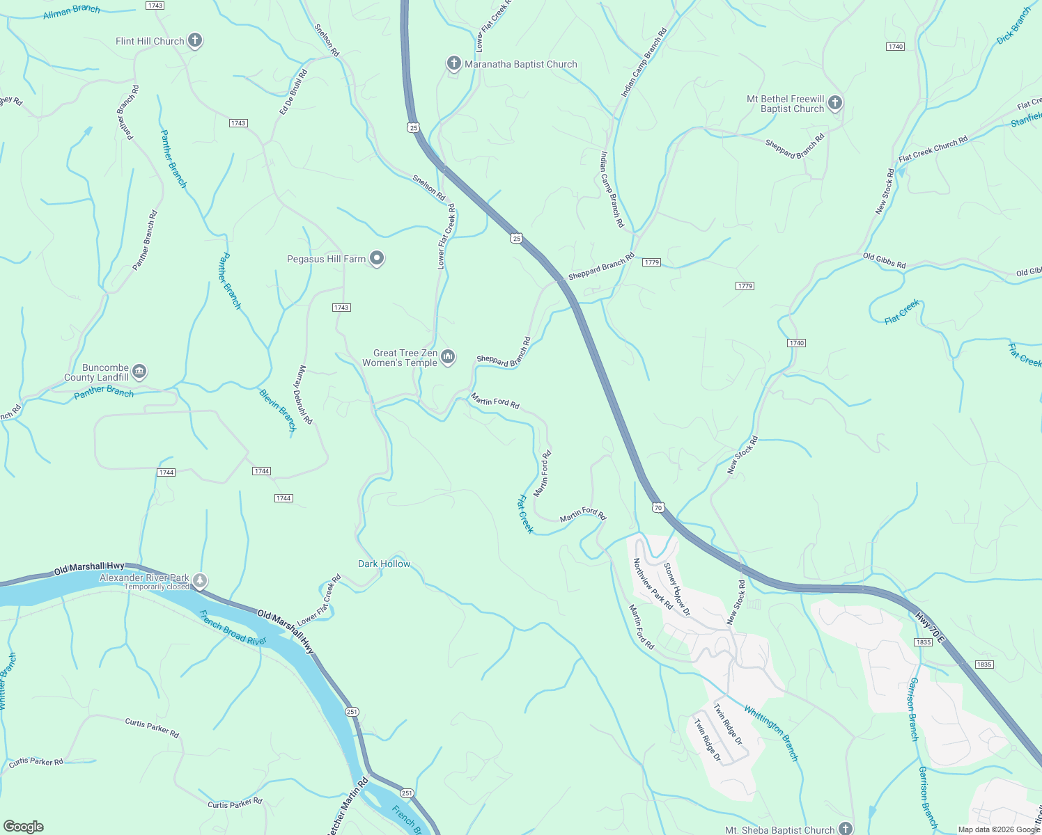 map of restaurants, bars, coffee shops, grocery stores, and more near 298 Martin Ford Road in Weaverville