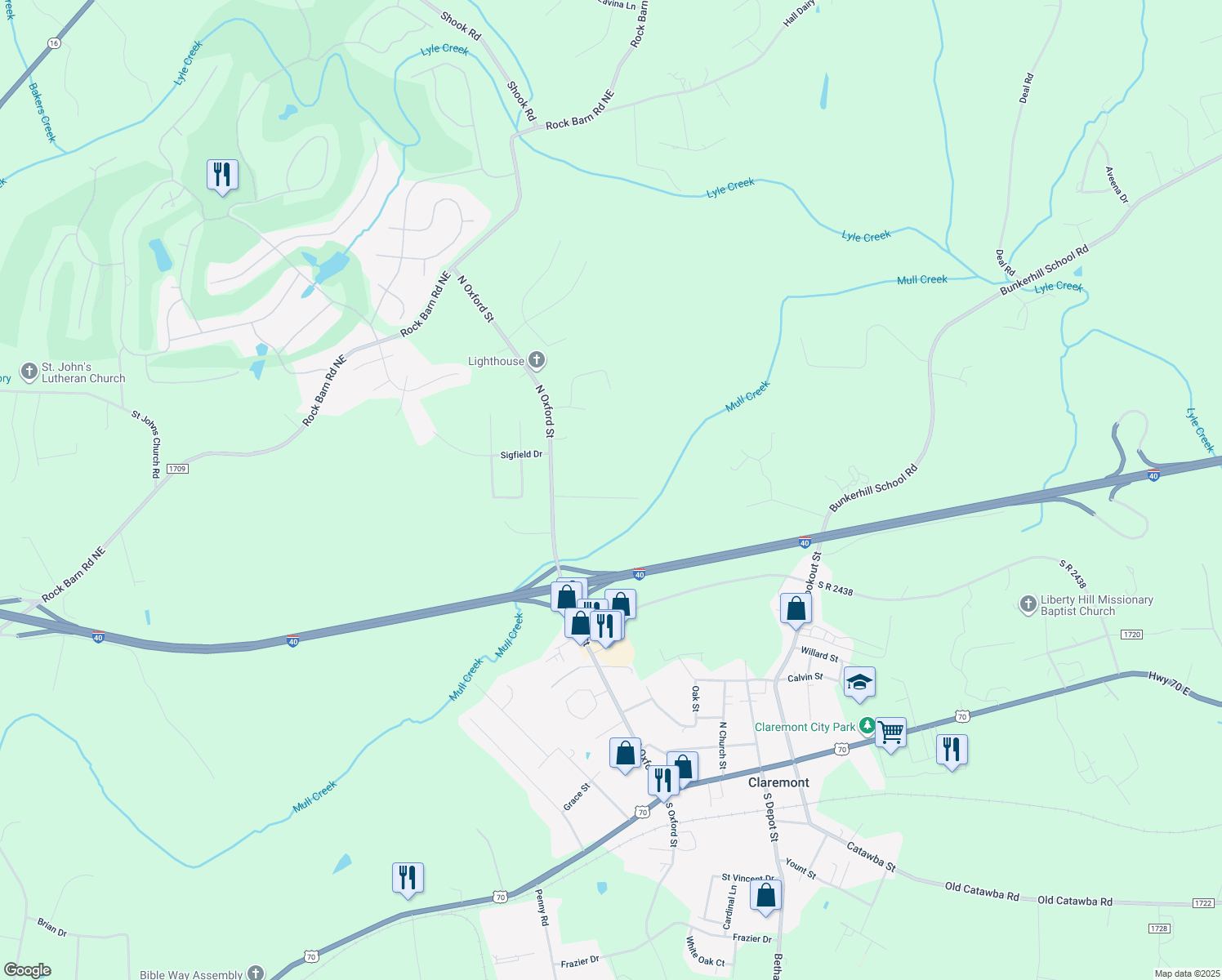 map of restaurants, bars, coffee shops, grocery stores, and more near 3042 Montclair Drive in Claremont