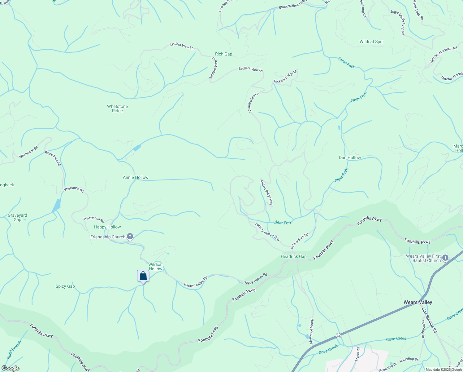 map of restaurants, bars, coffee shops, grocery stores, and more near 2530 Raccoon Hollow Way in Sevierville
