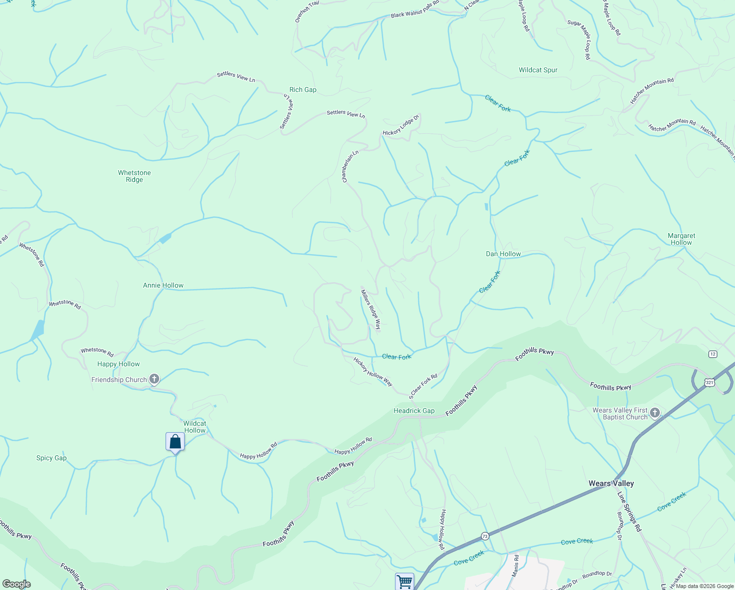 map of restaurants, bars, coffee shops, grocery stores, and more near 3855 Millers Ridge Way in Sevierville