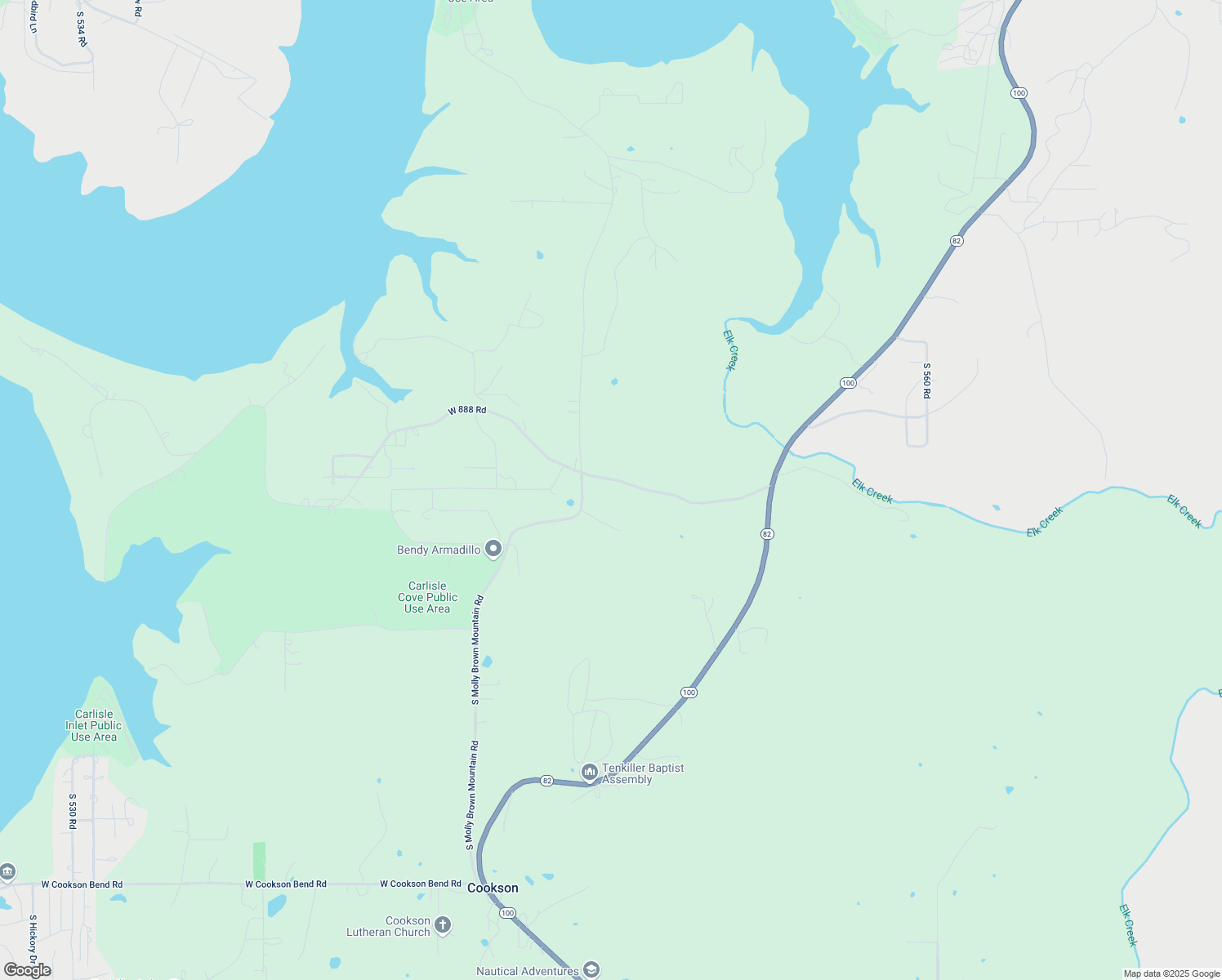 map of restaurants, bars, coffee shops, grocery stores, and more near 22117 West 888 Road in Cookson