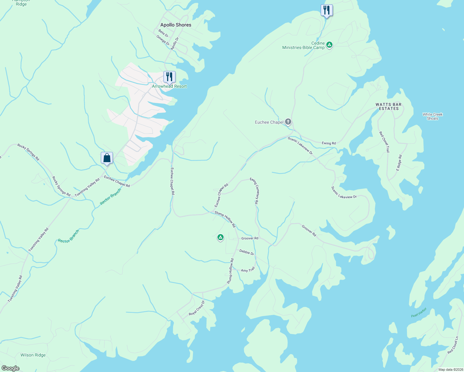map of restaurants, bars, coffee shops, grocery stores, and more near 1724 Euchee Chapel Road in Spring City