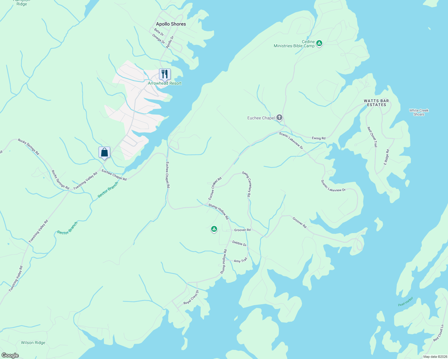 map of restaurants, bars, coffee shops, grocery stores, and more near 1724 Euchee Chapel Road in Spring City