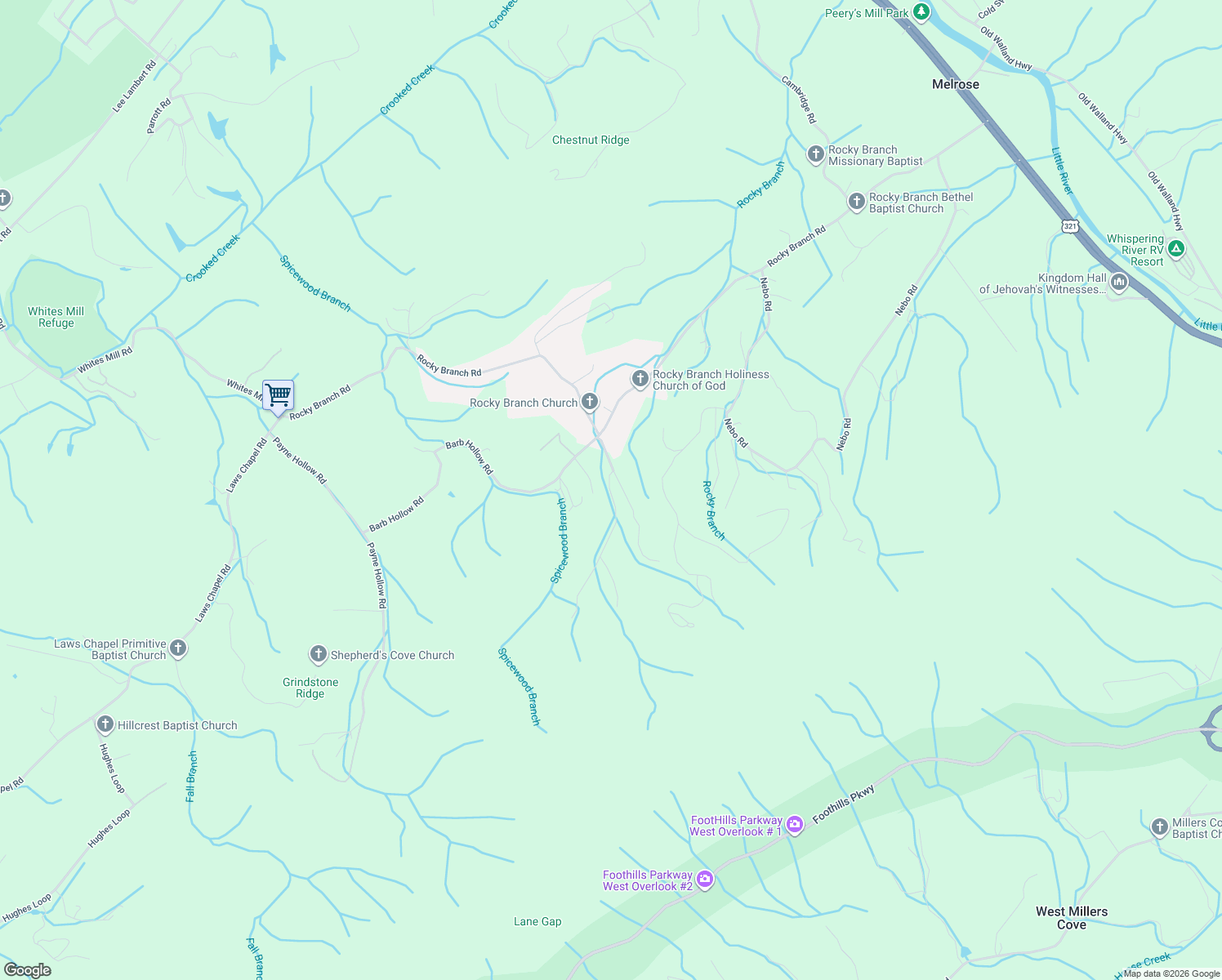 map of restaurants, bars, coffee shops, grocery stores, and more near 4735 Fred Jennings Road in Walland