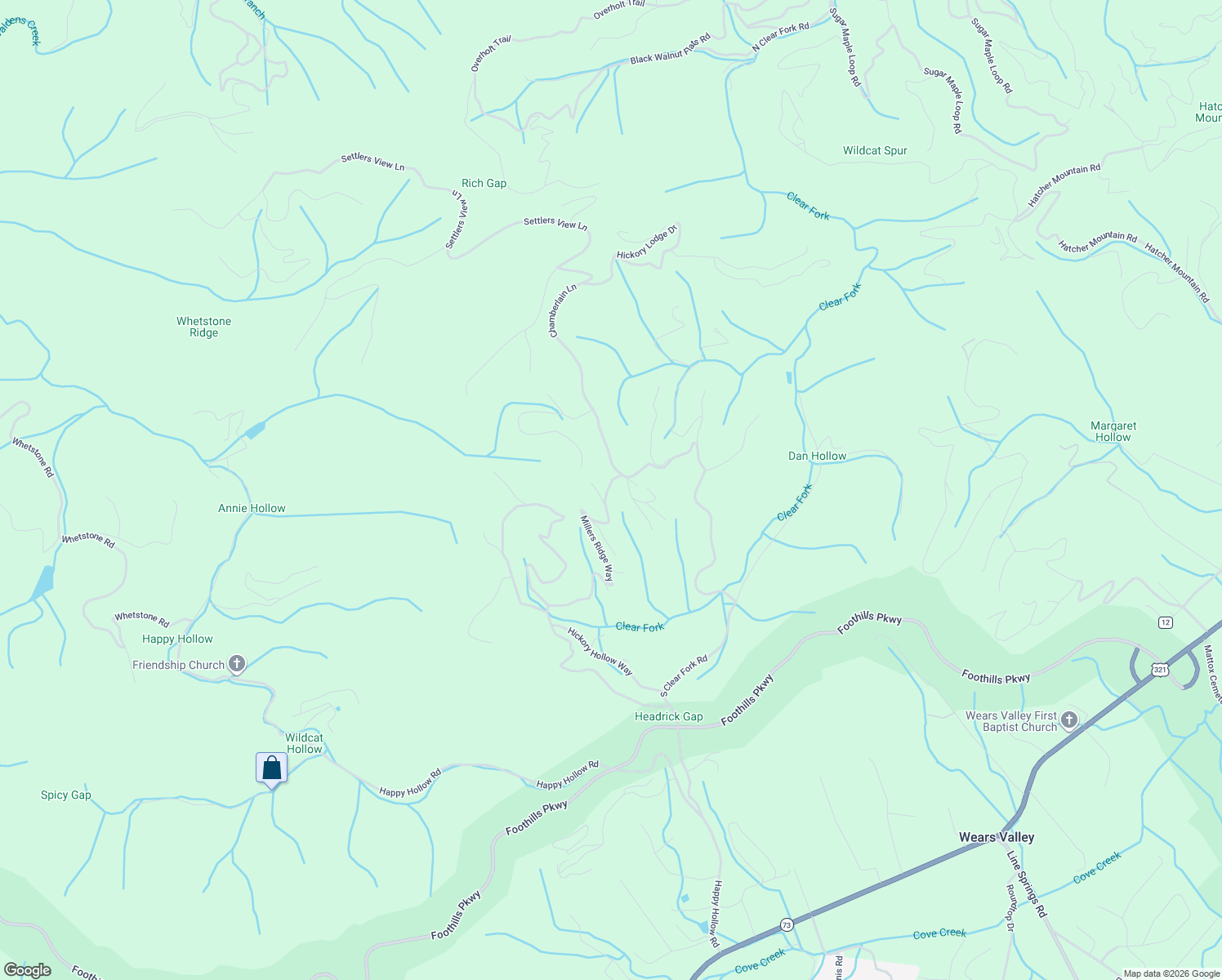 map of restaurants, bars, coffee shops, grocery stores, and more near 3825 Millers Ridge Way in Sevierville