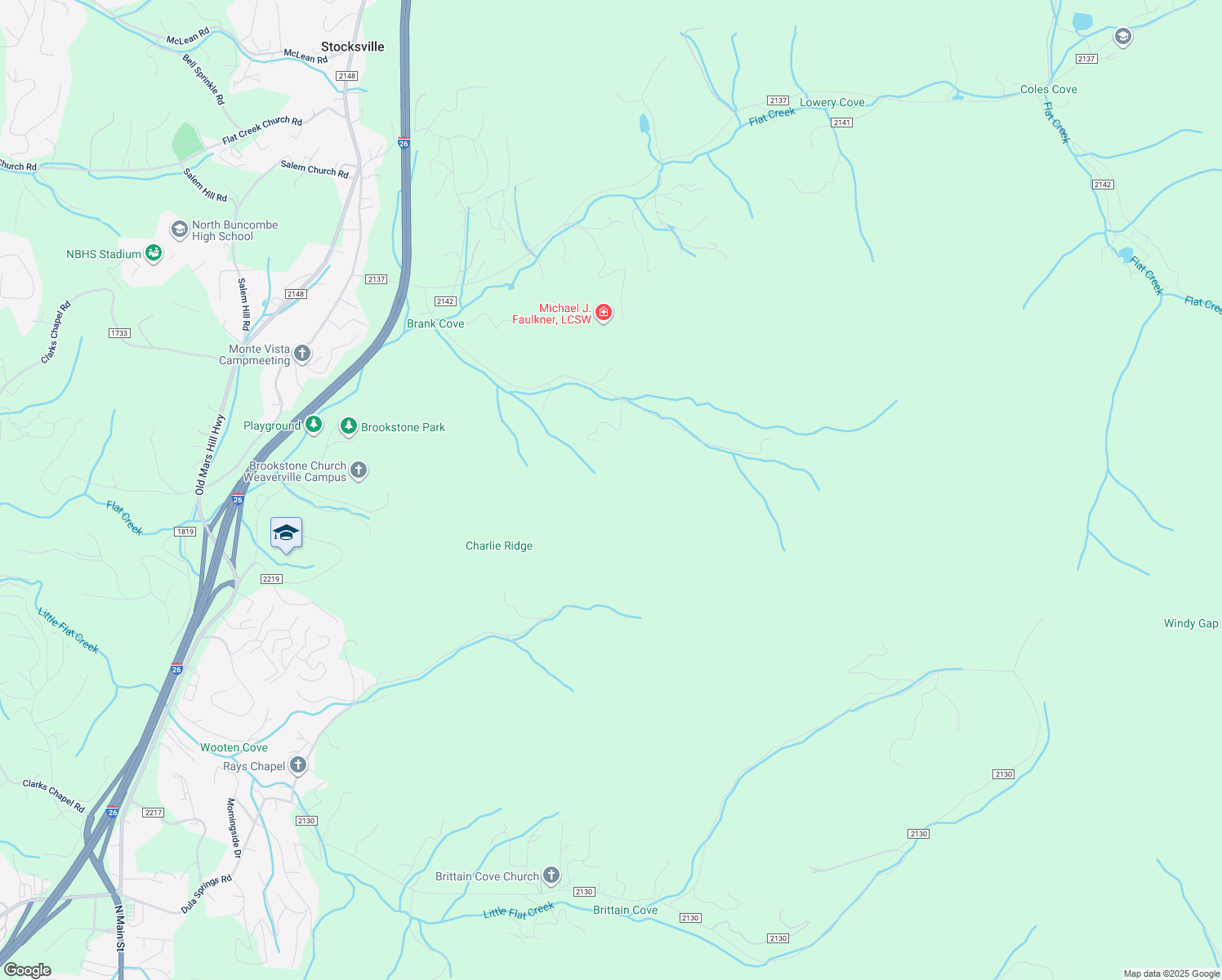 map of restaurants, bars, coffee shops, grocery stores, and more near 51 Wilson Crest Road in Weaverville