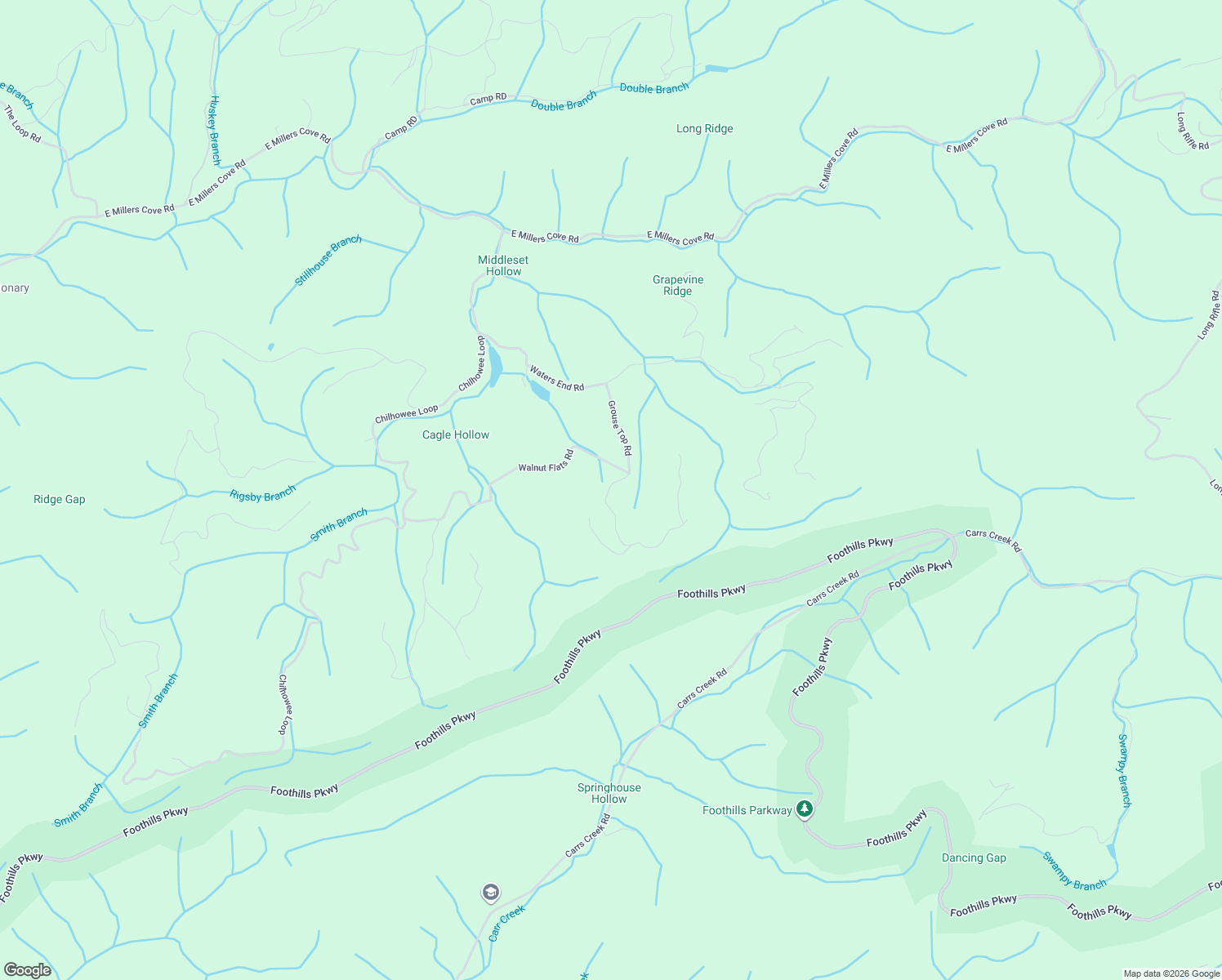 map of restaurants, bars, coffee shops, grocery stores, and more near 2044 Walnut Flats Road in Walland