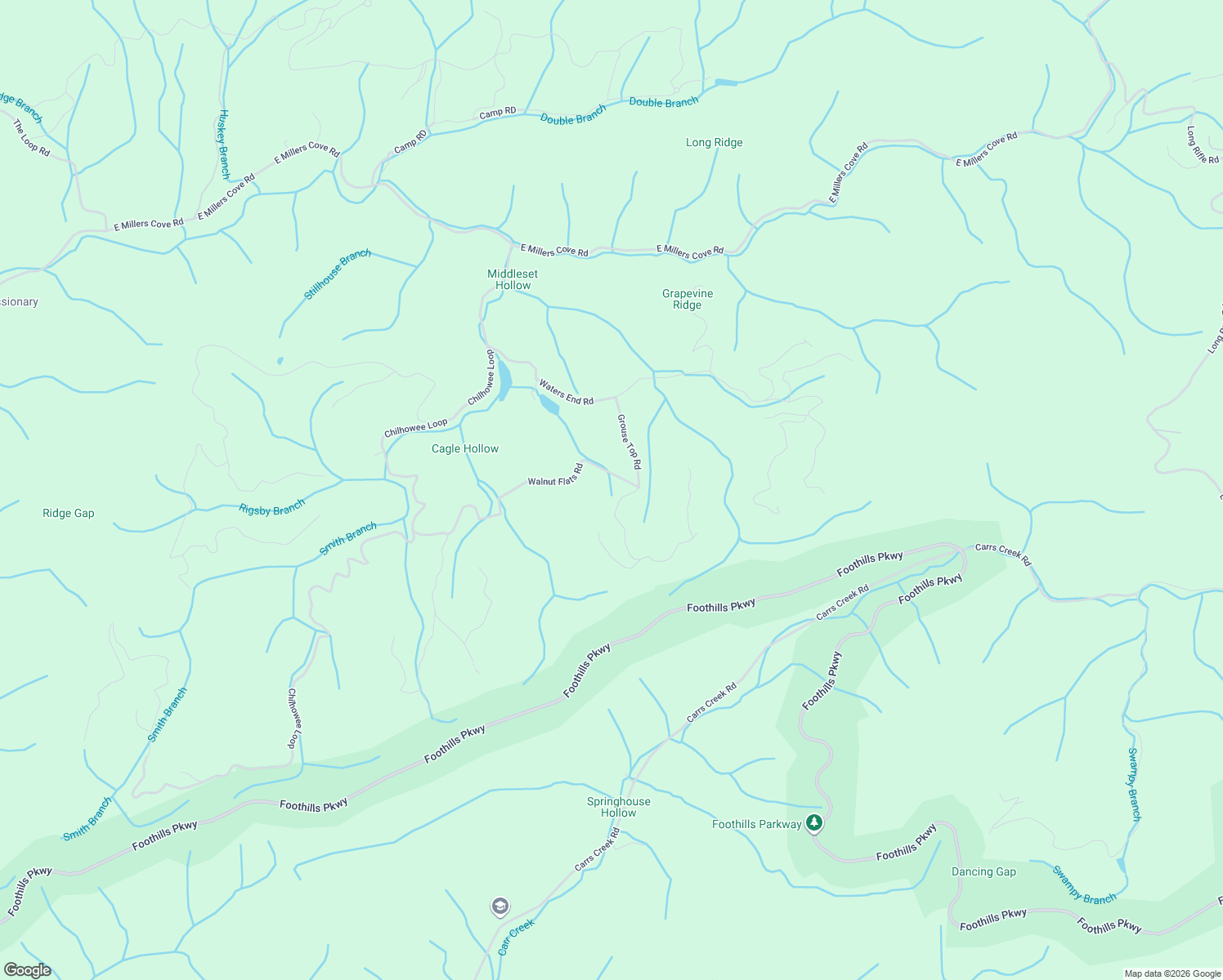 map of restaurants, bars, coffee shops, grocery stores, and more near 2044 Walnut Flats Road in Walland