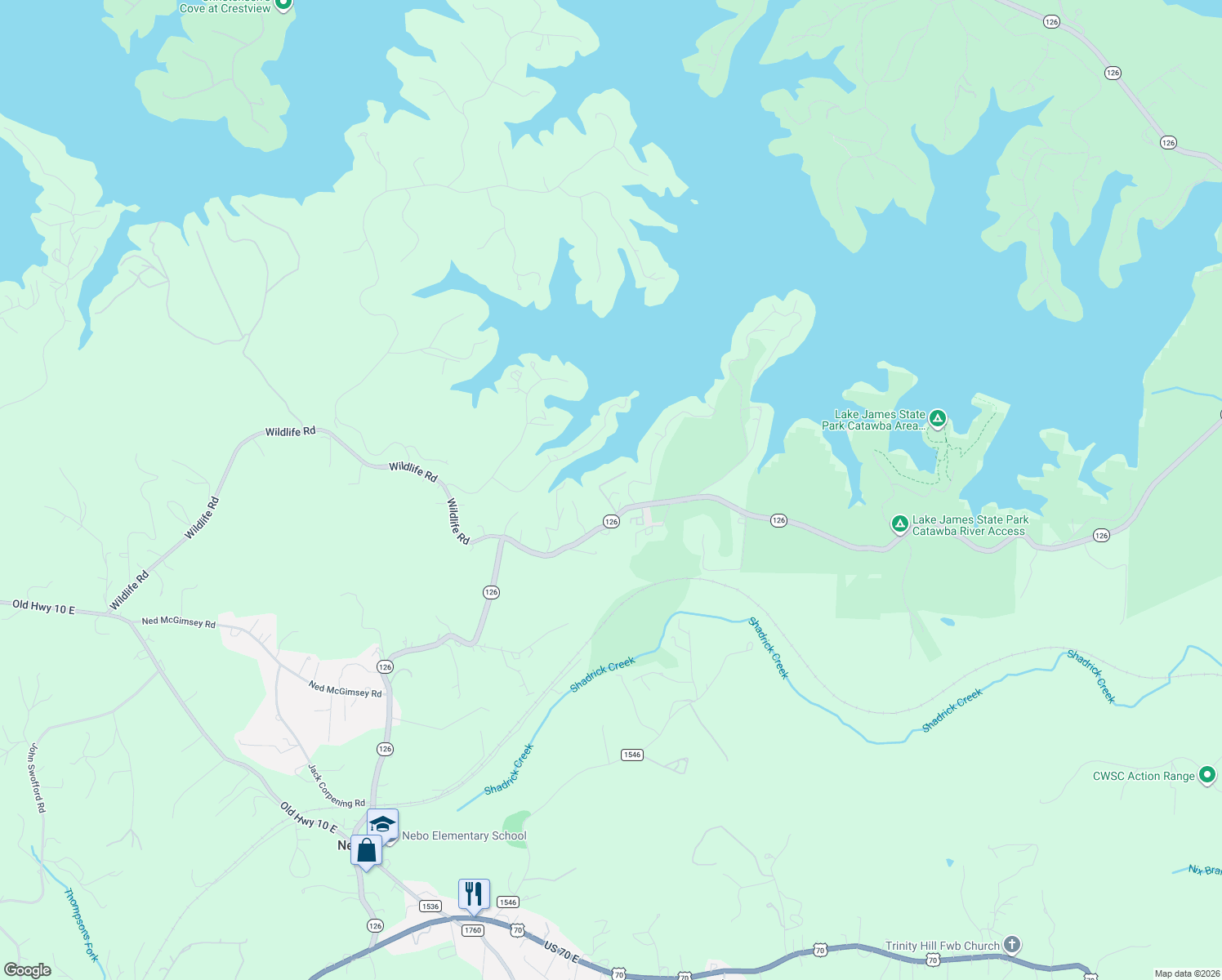 map of restaurants, bars, coffee shops, grocery stores, and more near 27 Magnolia Drive in Nebo
