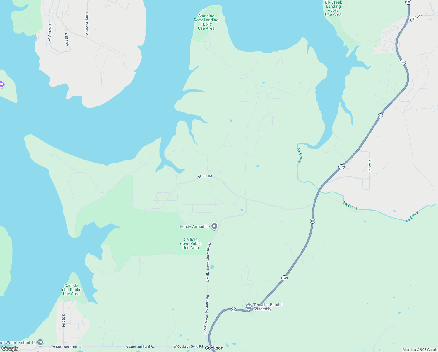 map of restaurants, bars, coffee shops, grocery stores, and more near 21590 West 885 Road in Cookson