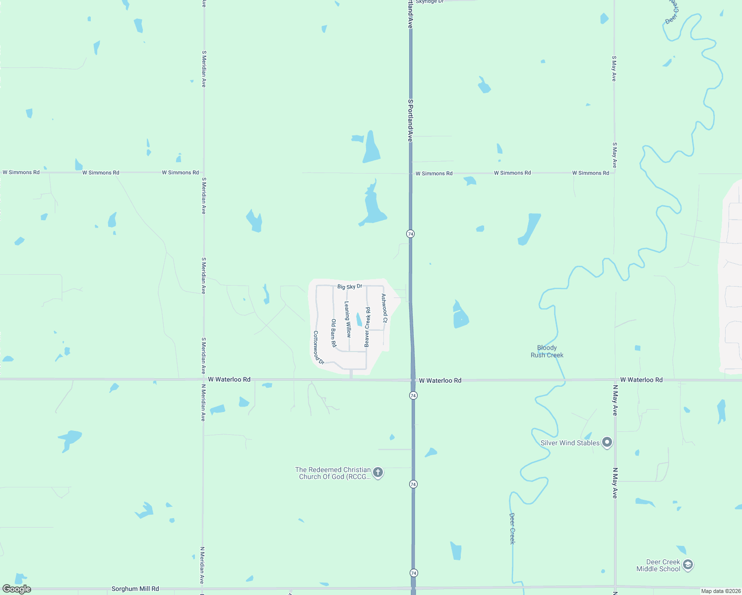 map of restaurants, bars, coffee shops, grocery stores, and more near 14230 Beaver Creek Road in Edmond