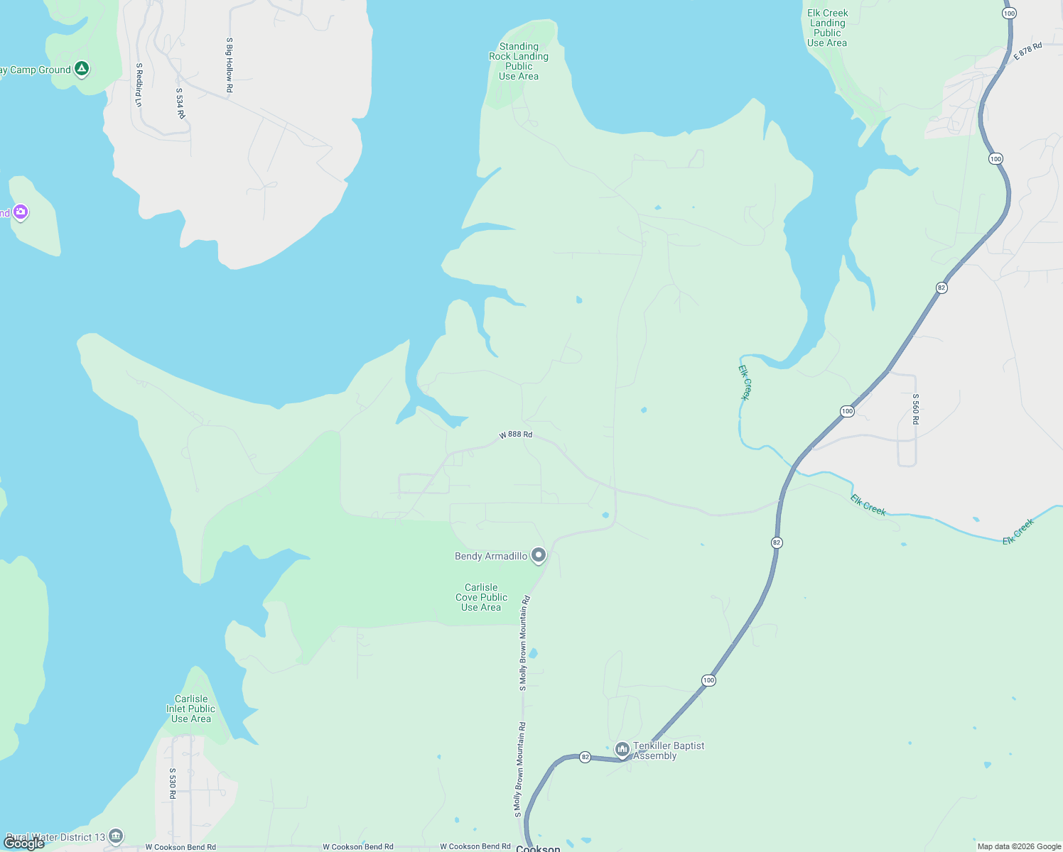 map of restaurants, bars, coffee shops, grocery stores, and more near 21588 West 885 Road in Cookson