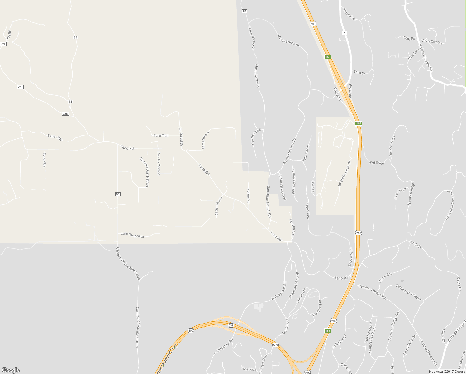 map of restaurants, bars, coffee shops, grocery stores, and more near 125 Tano Road in Santa Fe