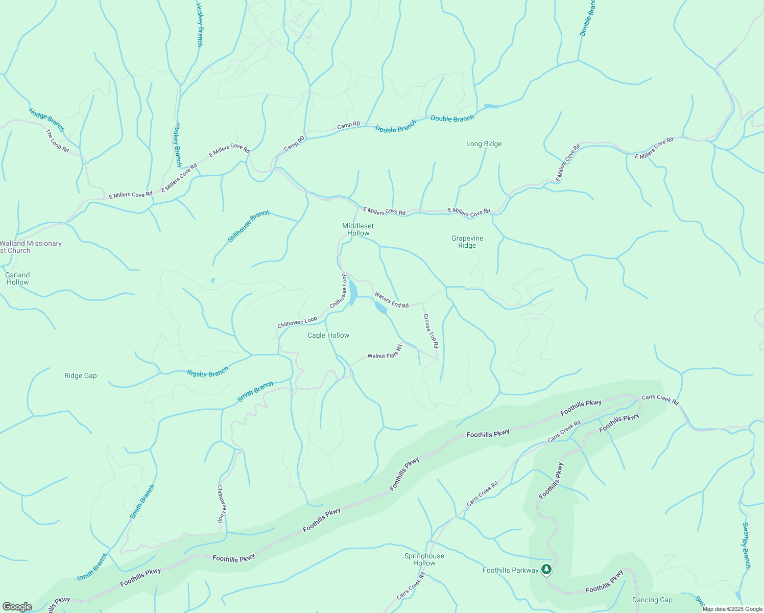 map of restaurants, bars, coffee shops, grocery stores, and more near 1775 Waters End Road in Walland