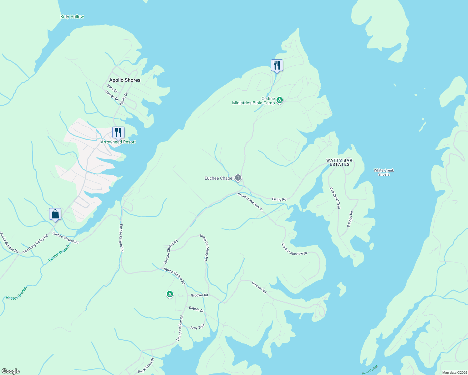 map of restaurants, bars, coffee shops, grocery stores, and more near 2285 Euchee Chapel Road in Spring City