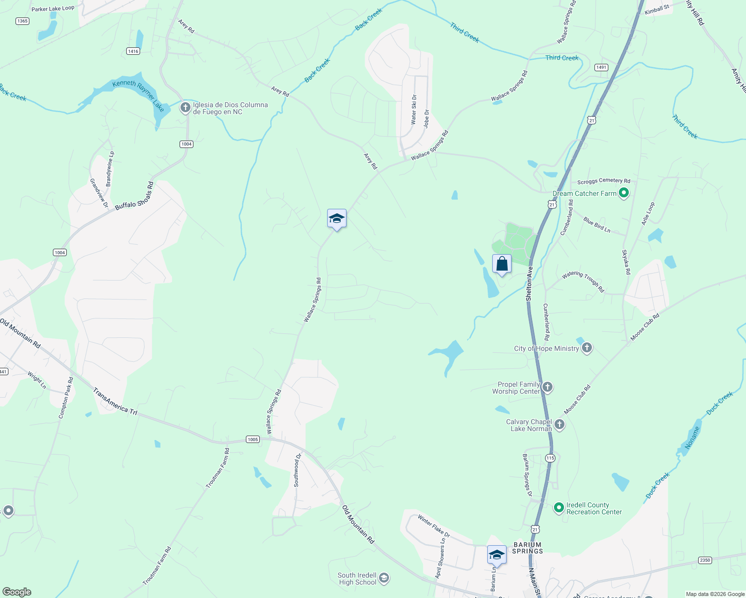 map of restaurants, bars, coffee shops, grocery stores, and more near 681 Wallace Springs Road in Statesville