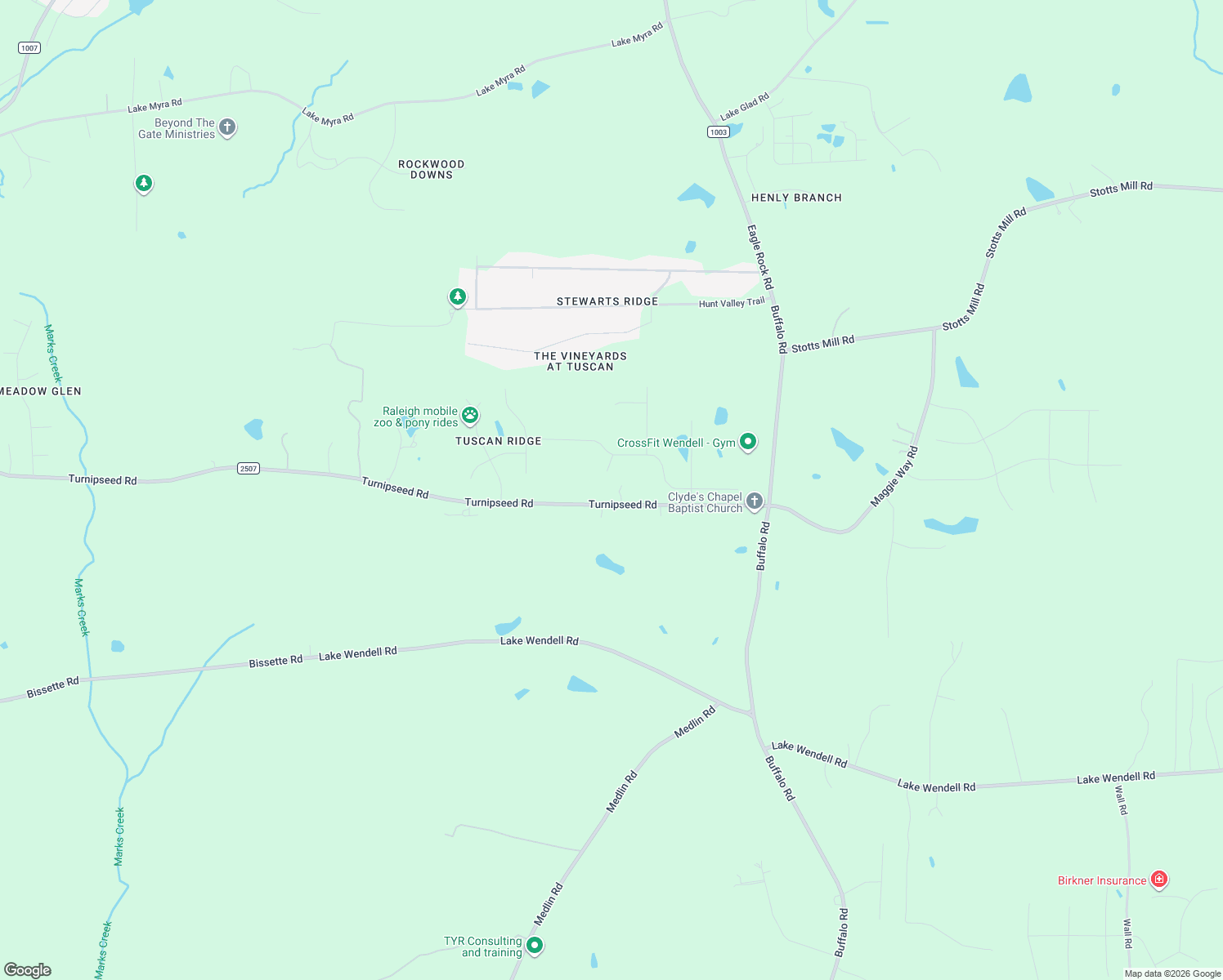 map of restaurants, bars, coffee shops, grocery stores, and more near 175 Turnipseed Road in Wendell