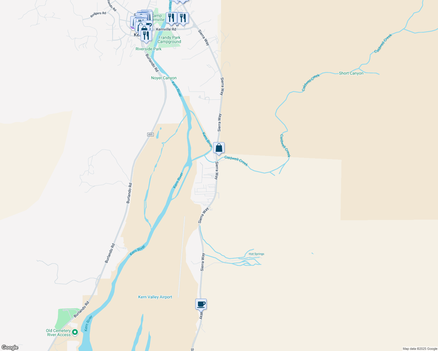 map of restaurants, bars, coffee shops, grocery stores, and more near in Kern County
