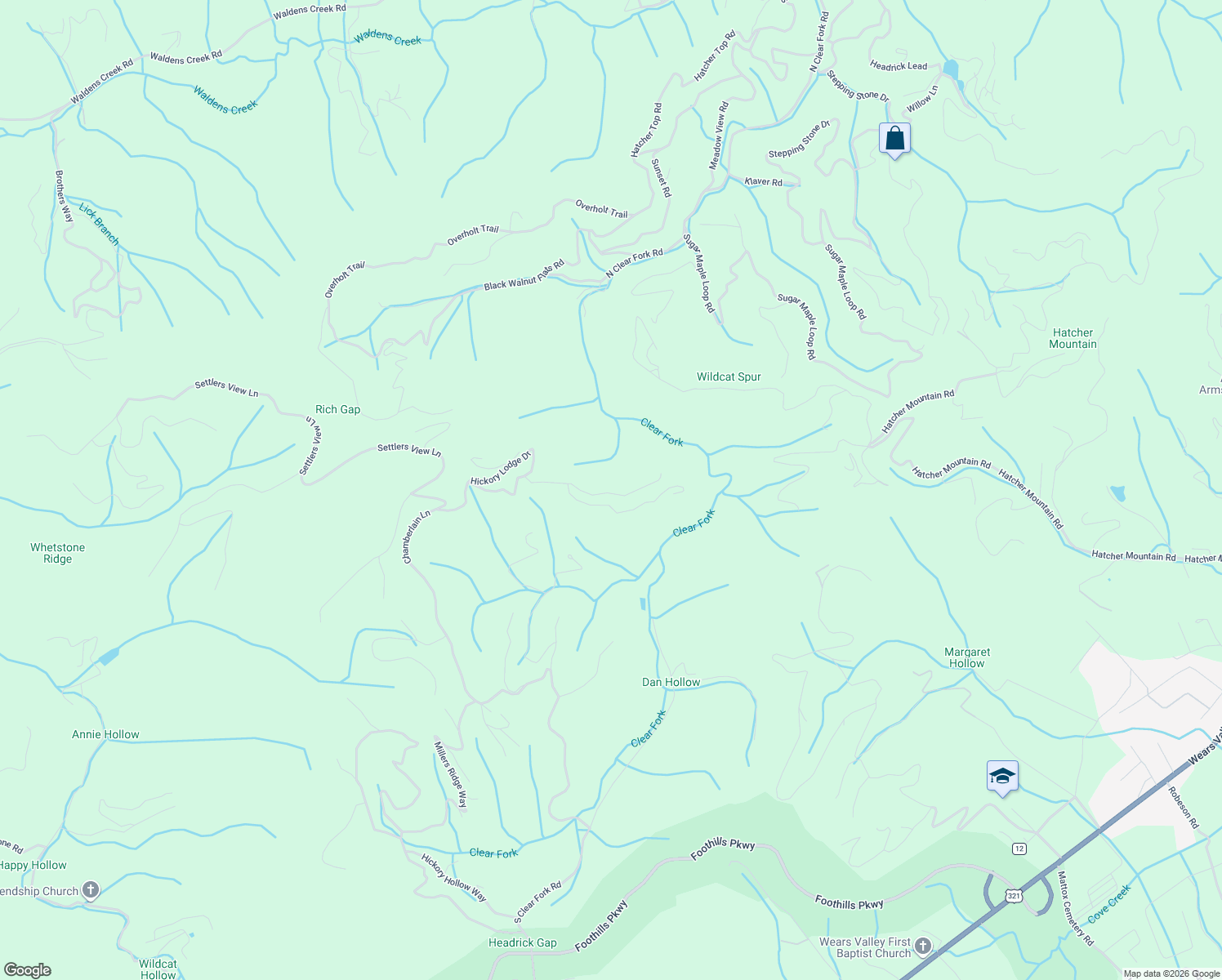 map of restaurants, bars, coffee shops, grocery stores, and more near 2835 White Oak Ridge Lane in Sevierville