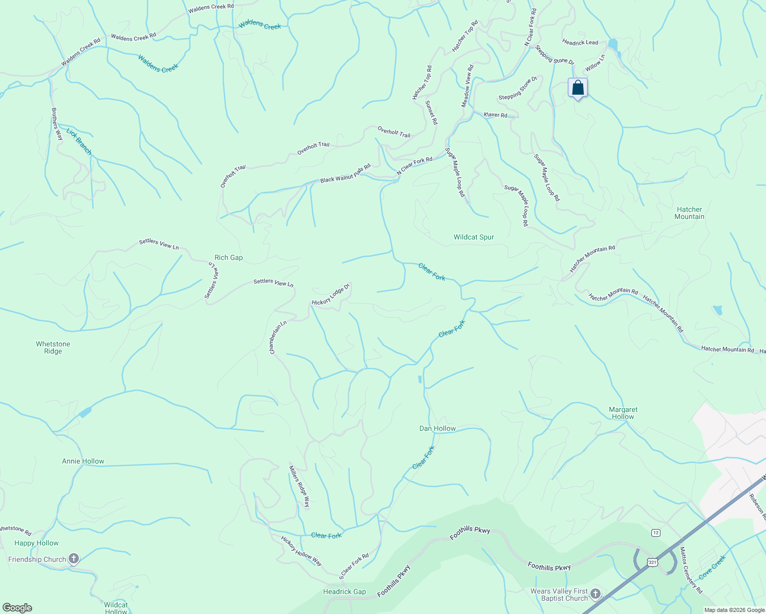 map of restaurants, bars, coffee shops, grocery stores, and more near 2813 White Oak Ridge Lane in Sevierville