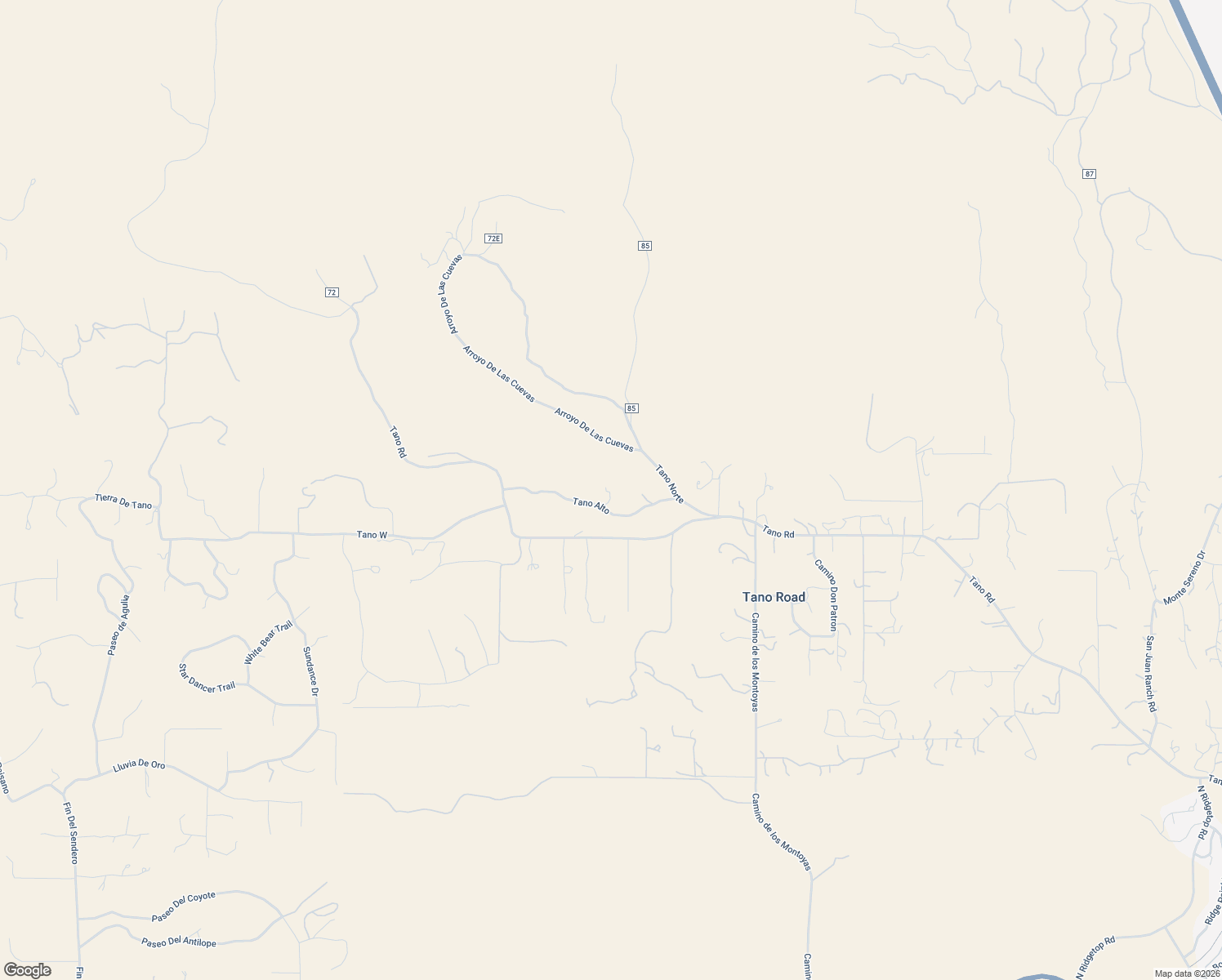 map of restaurants, bars, coffee shops, grocery stores, and more near 25 Tano Alto in Santa Fe