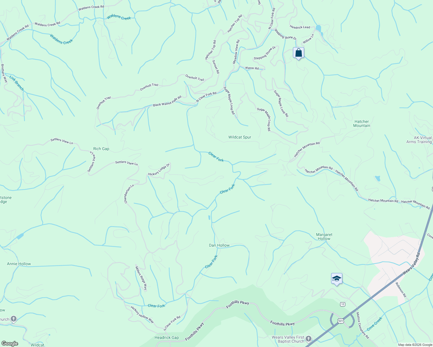 map of restaurants, bars, coffee shops, grocery stores, and more near 2868 White Oak Ridge Lane in Sevierville