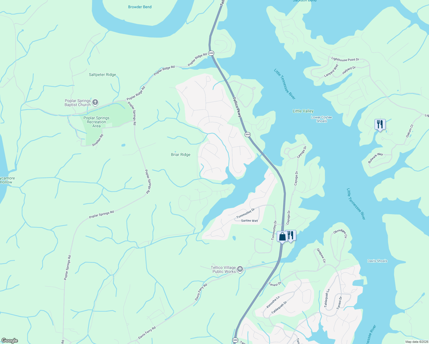 map of restaurants, bars, coffee shops, grocery stores, and more near 121 Seminole Lane in Loudon