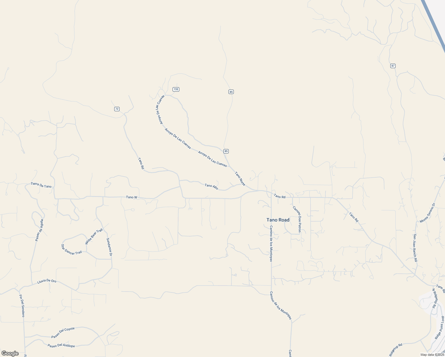 map of restaurants, bars, coffee shops, grocery stores, and more near 25 Tano Alto in Santa Fe