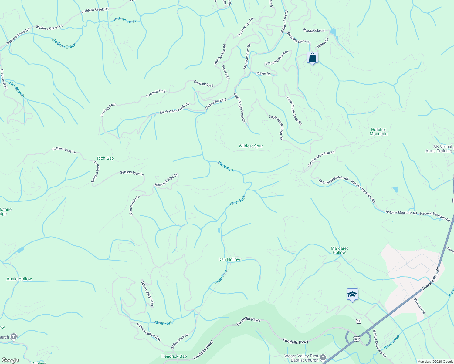 map of restaurants, bars, coffee shops, grocery stores, and more near 2868 White Oak Ridge Lane in Sevierville