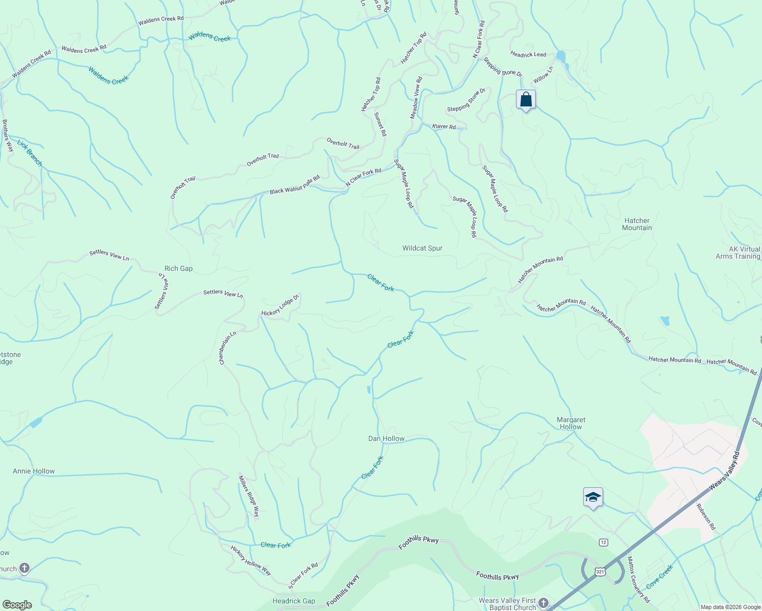 map of restaurants, bars, coffee shops, grocery stores, and more near 2868 White Oak Ridge Lane in Sevierville