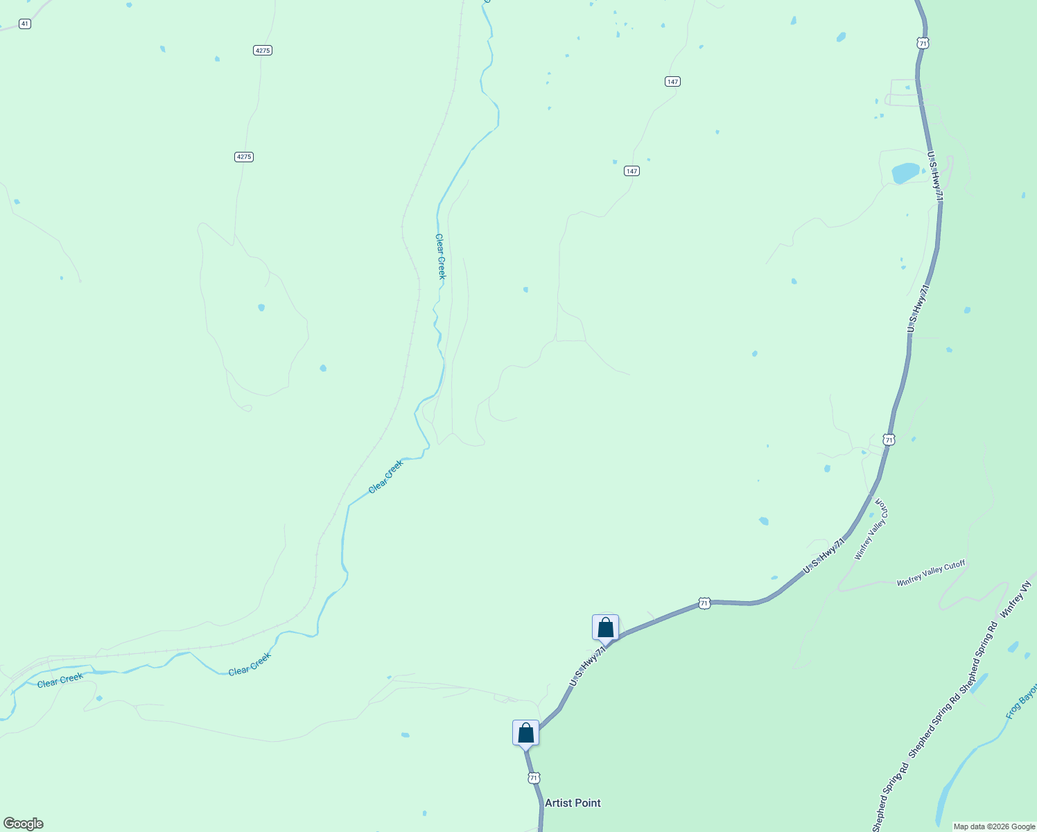 map of restaurants, bars, coffee shops, grocery stores, and more near 23318 Price Road in Mountainburg