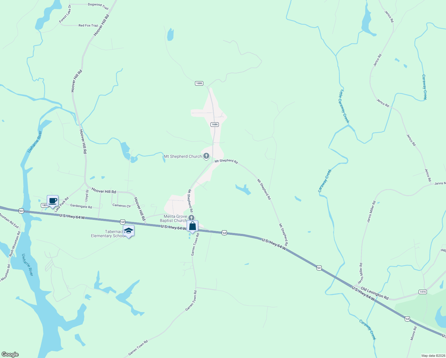 map of restaurants, bars, coffee shops, grocery stores, and more near 655 Mount Shepherd Road in Asheboro