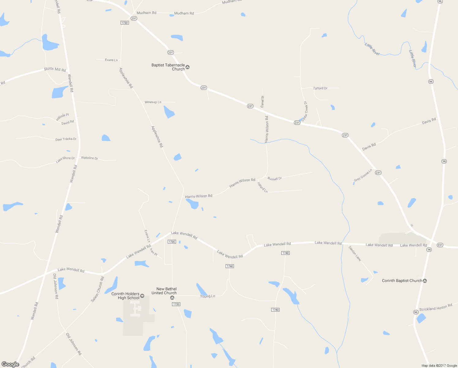 map of restaurants, bars, coffee shops, grocery stores, and more near 320 Harris-Wilson Road in Wendell