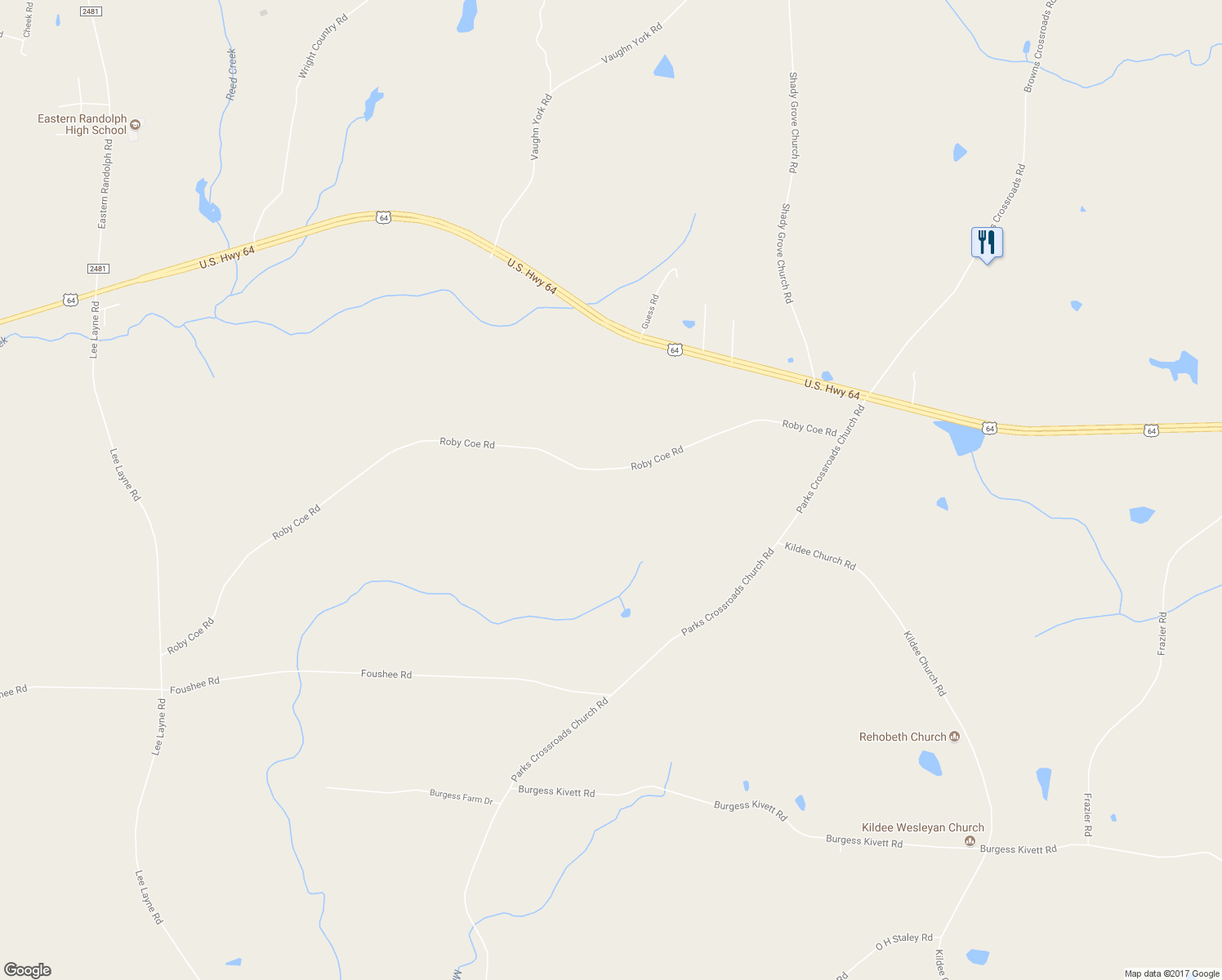 map of restaurants, bars, coffee shops, grocery stores, and more near 6668 Roby Coe Road in Ramseur