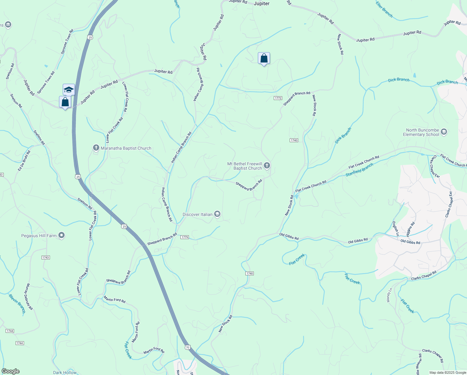 map of restaurants, bars, coffee shops, grocery stores, and more near 211 Sheppard Branch Road in Weaverville