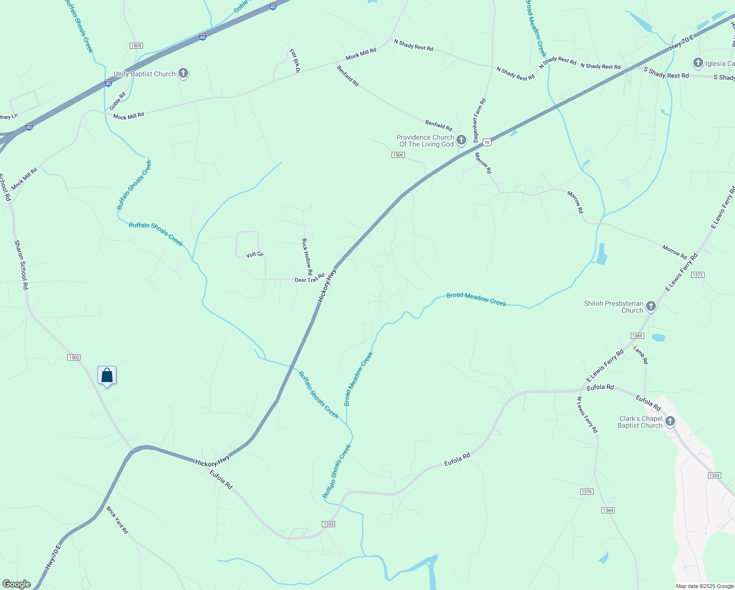 map of restaurants, bars, coffee shops, grocery stores, and more near Woodbrook Lane in Iredell County