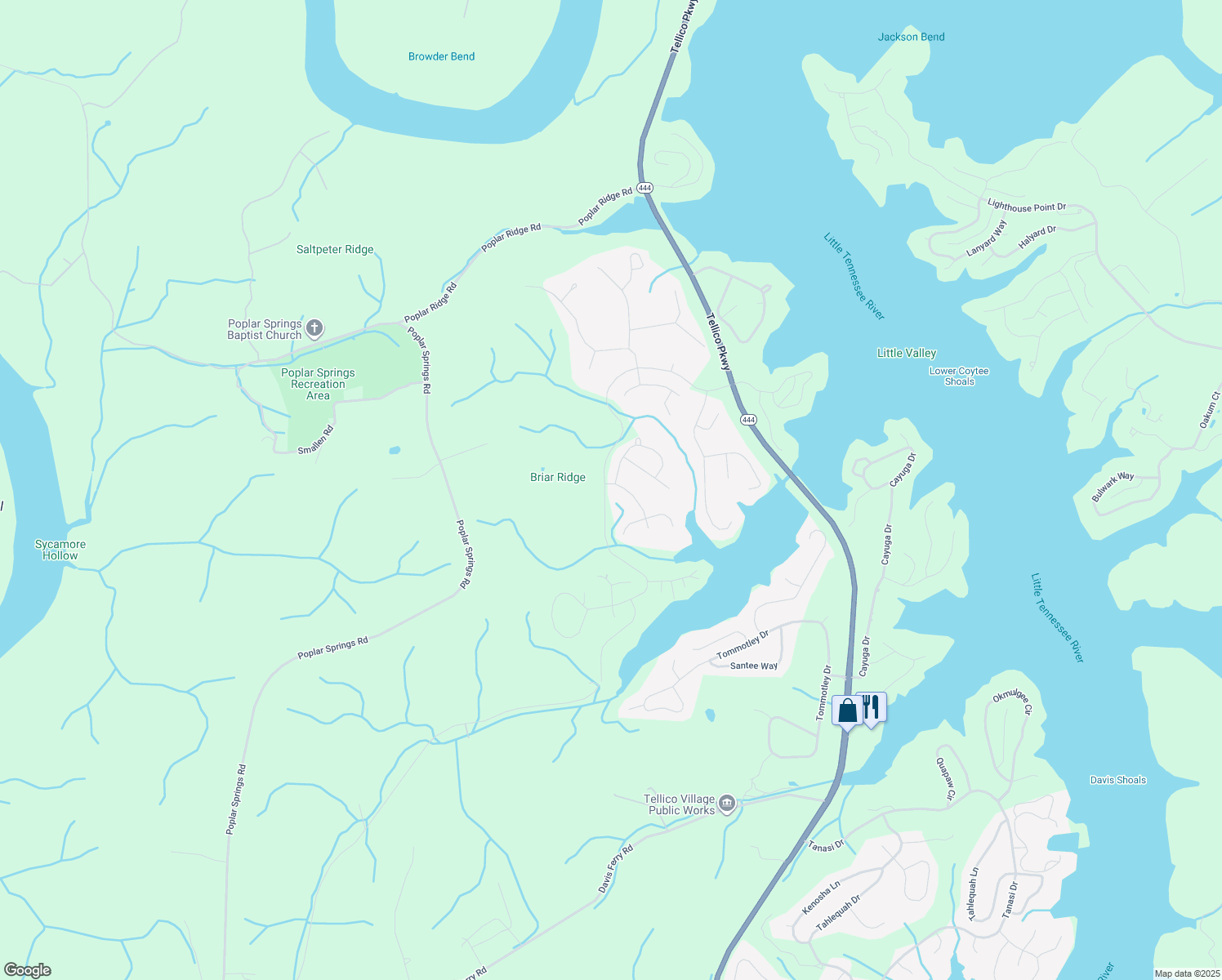 map of restaurants, bars, coffee shops, grocery stores, and more near 100 Seminole Lane in Loudon