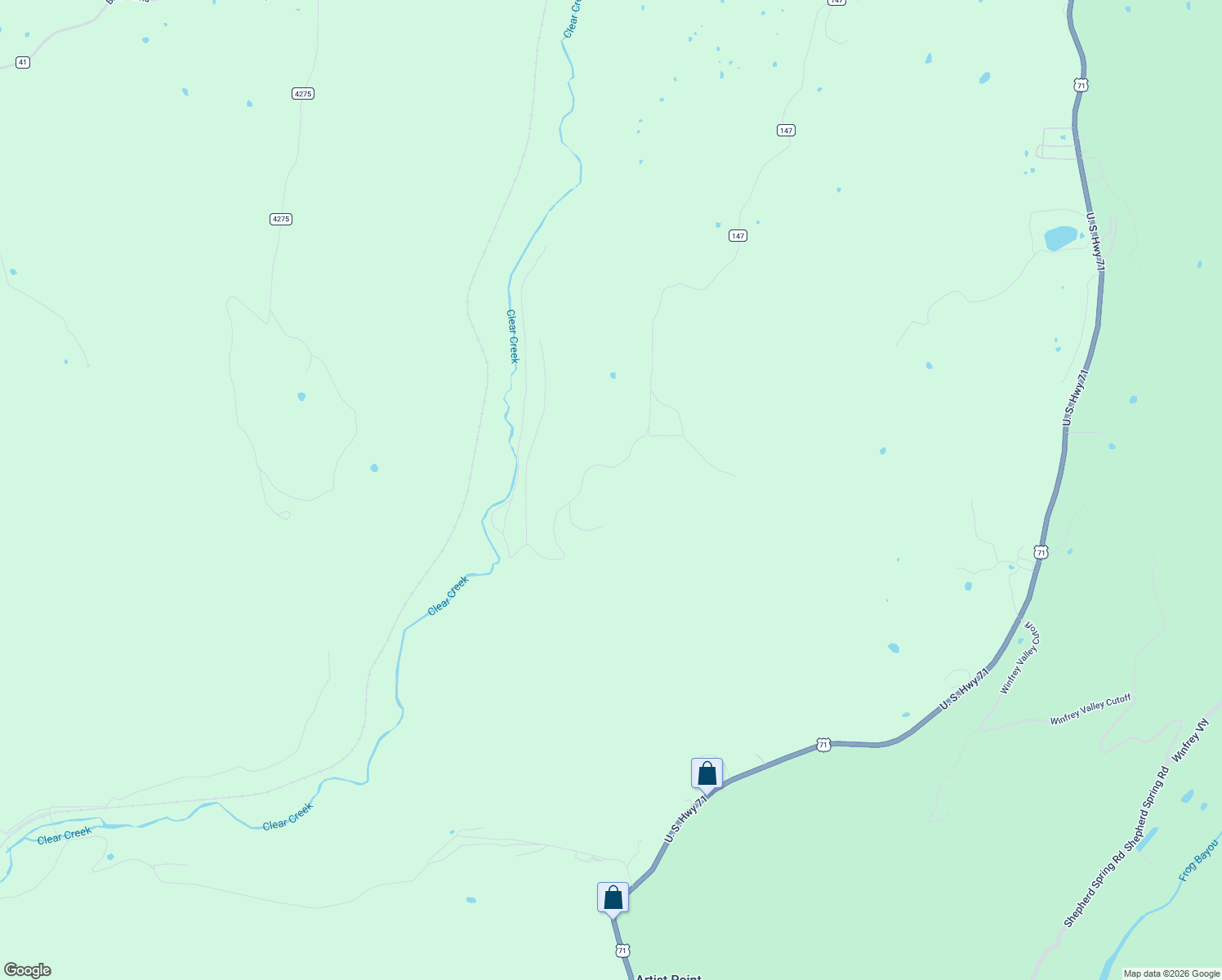 map of restaurants, bars, coffee shops, grocery stores, and more near 23318 Price Road in Mountainburg