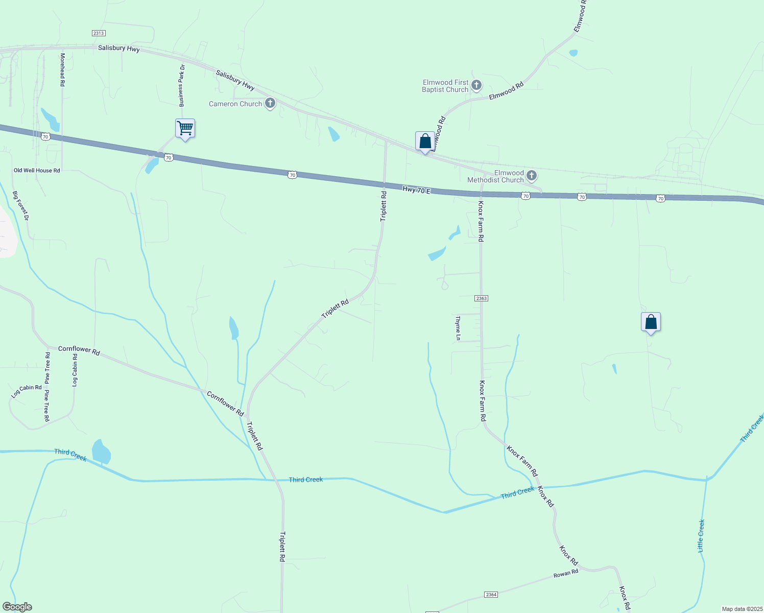map of restaurants, bars, coffee shops, grocery stores, and more near 135 Isenhour Farm Lane in Cleveland