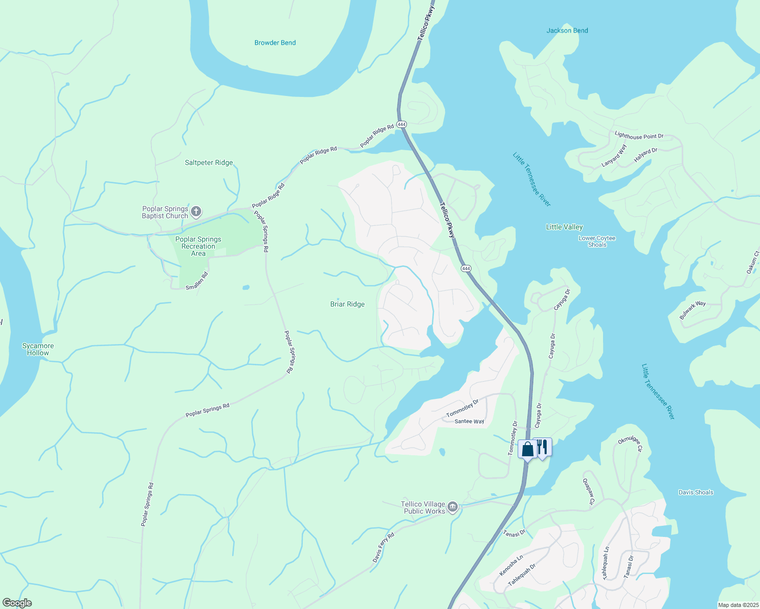 map of restaurants, bars, coffee shops, grocery stores, and more near 100 Seminole Lane in Loudon