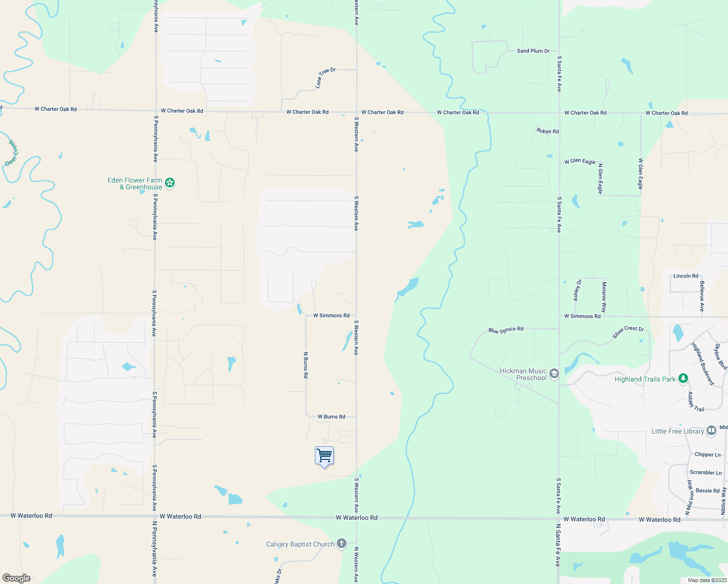 map of restaurants, bars, coffee shops, grocery stores, and more near 13224 South Western Avenue in Edmond