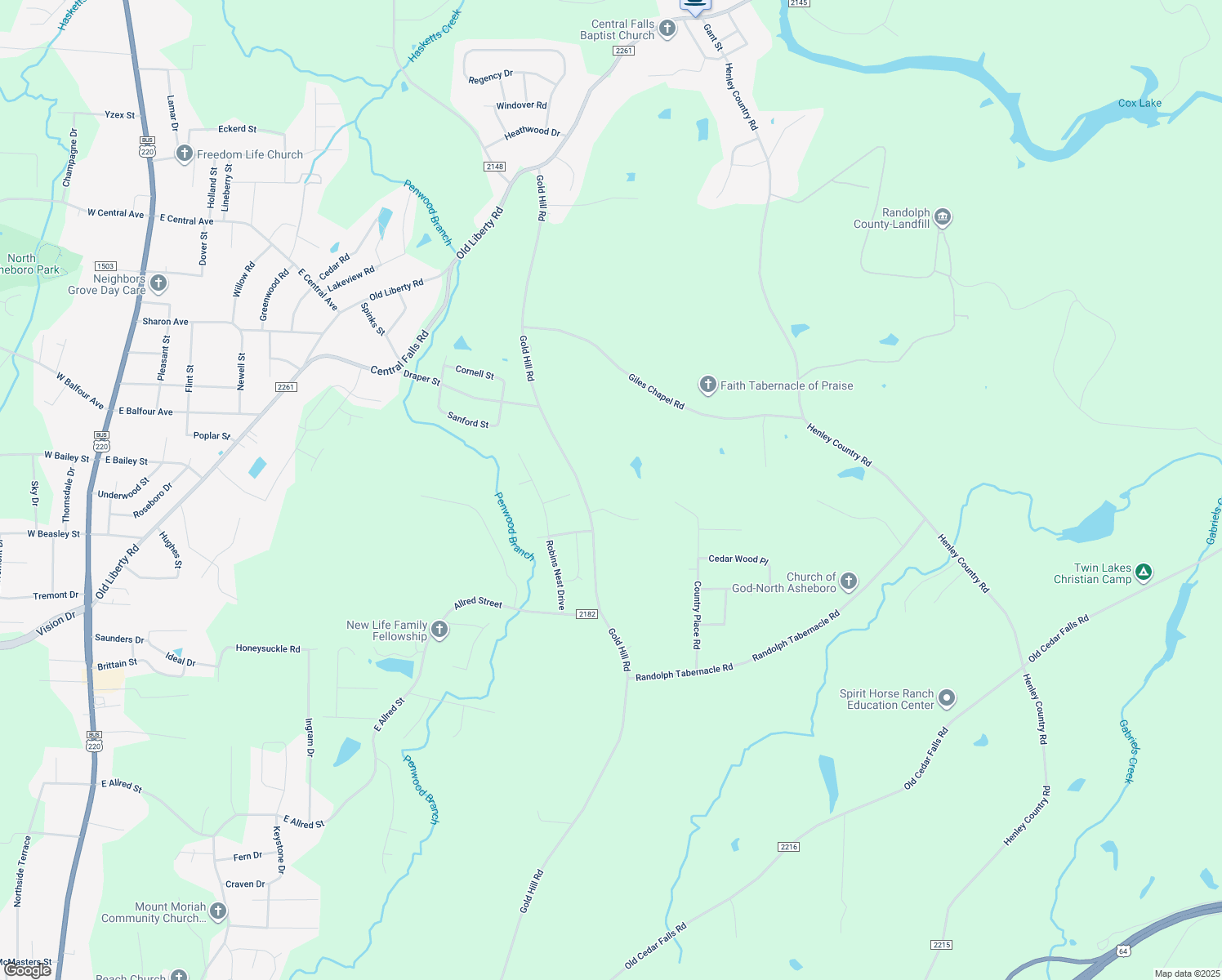 map of restaurants, bars, coffee shops, grocery stores, and more near 1472 Gold Hill Road in Asheboro