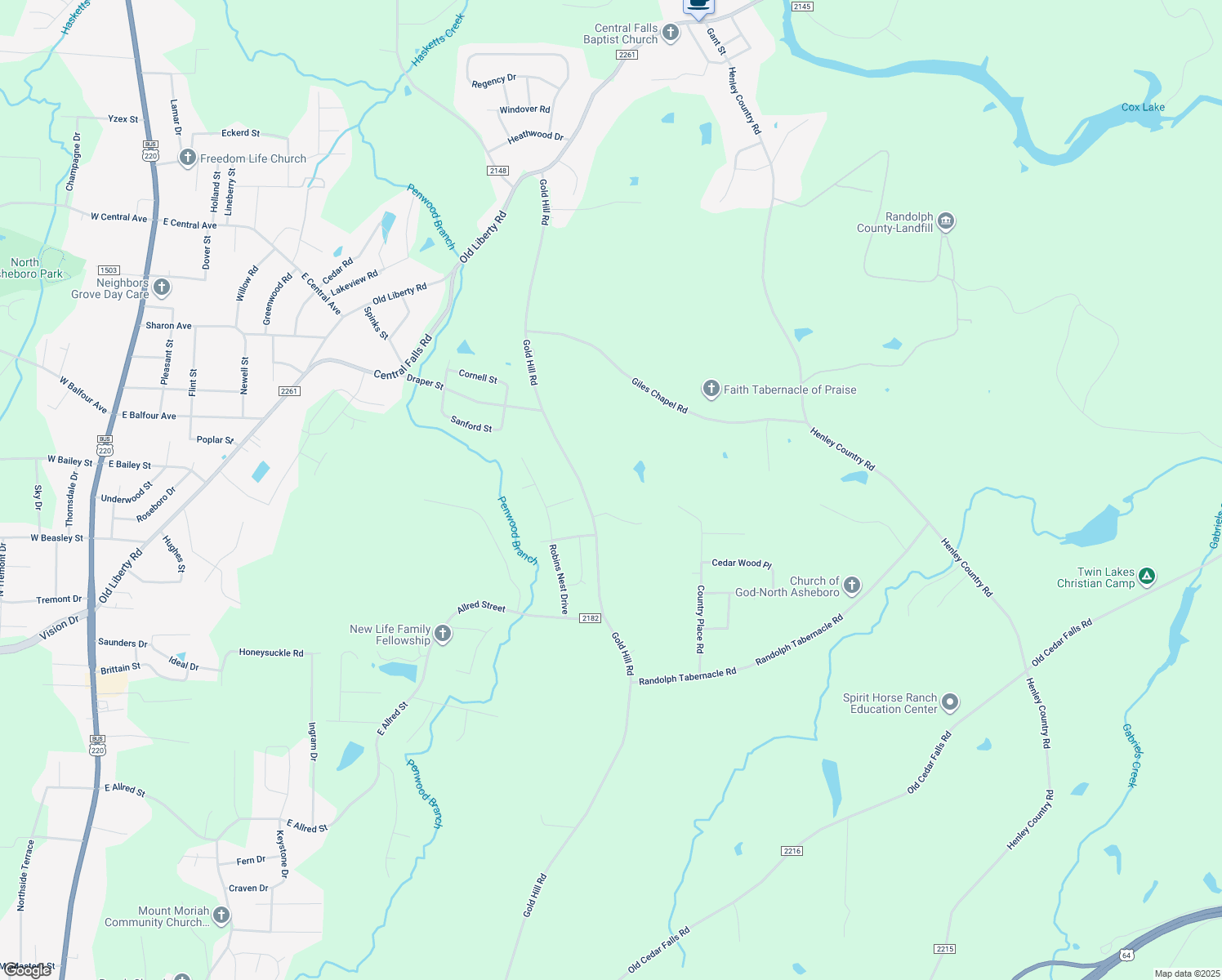 map of restaurants, bars, coffee shops, grocery stores, and more near 1472 Gold Hill Road in Asheboro