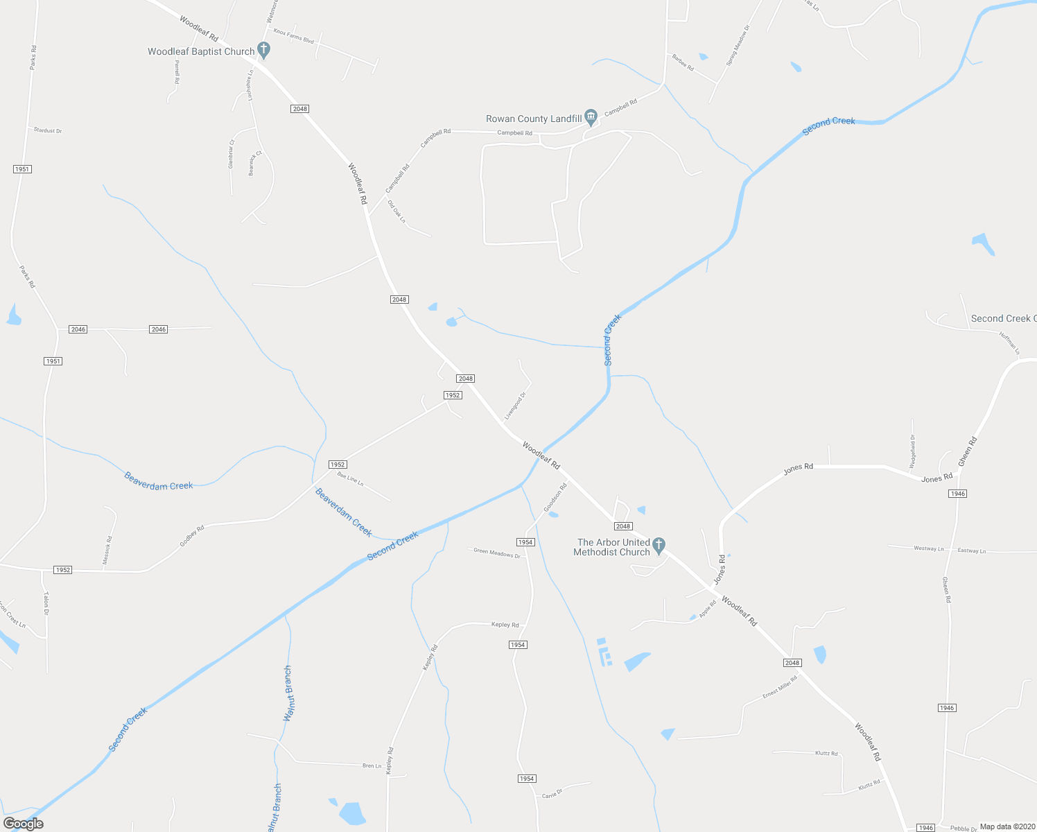 map of restaurants, bars, coffee shops, grocery stores, and more near 6150 Woodleaf Road in Salisbury