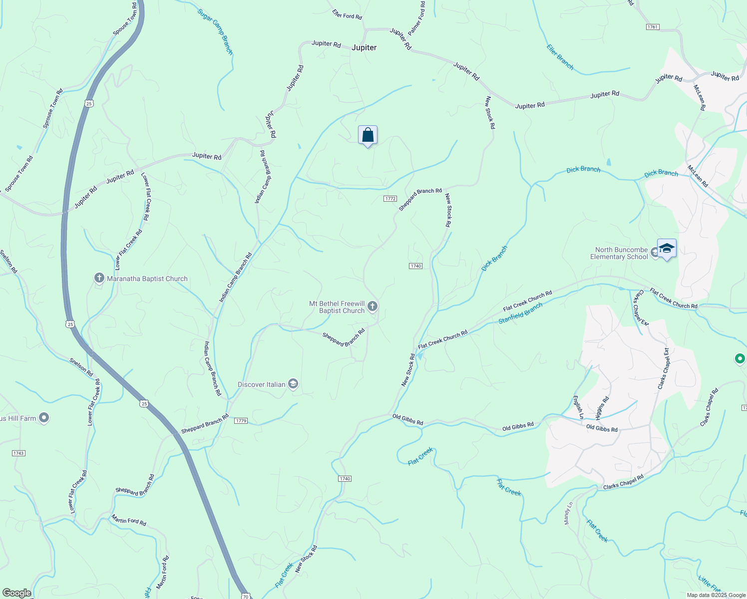 map of restaurants, bars, coffee shops, grocery stores, and more near 310 Sheppard Branch Road in Weaverville