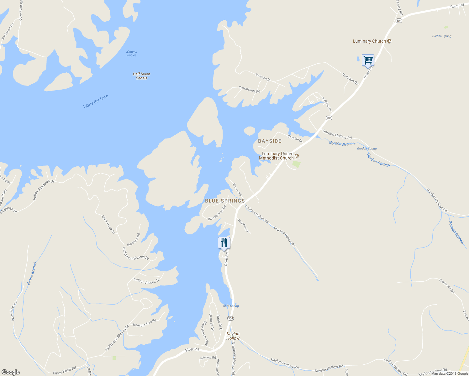 map of restaurants, bars, coffee shops, grocery stores, and more near 111 Brown Road in Ten Mile