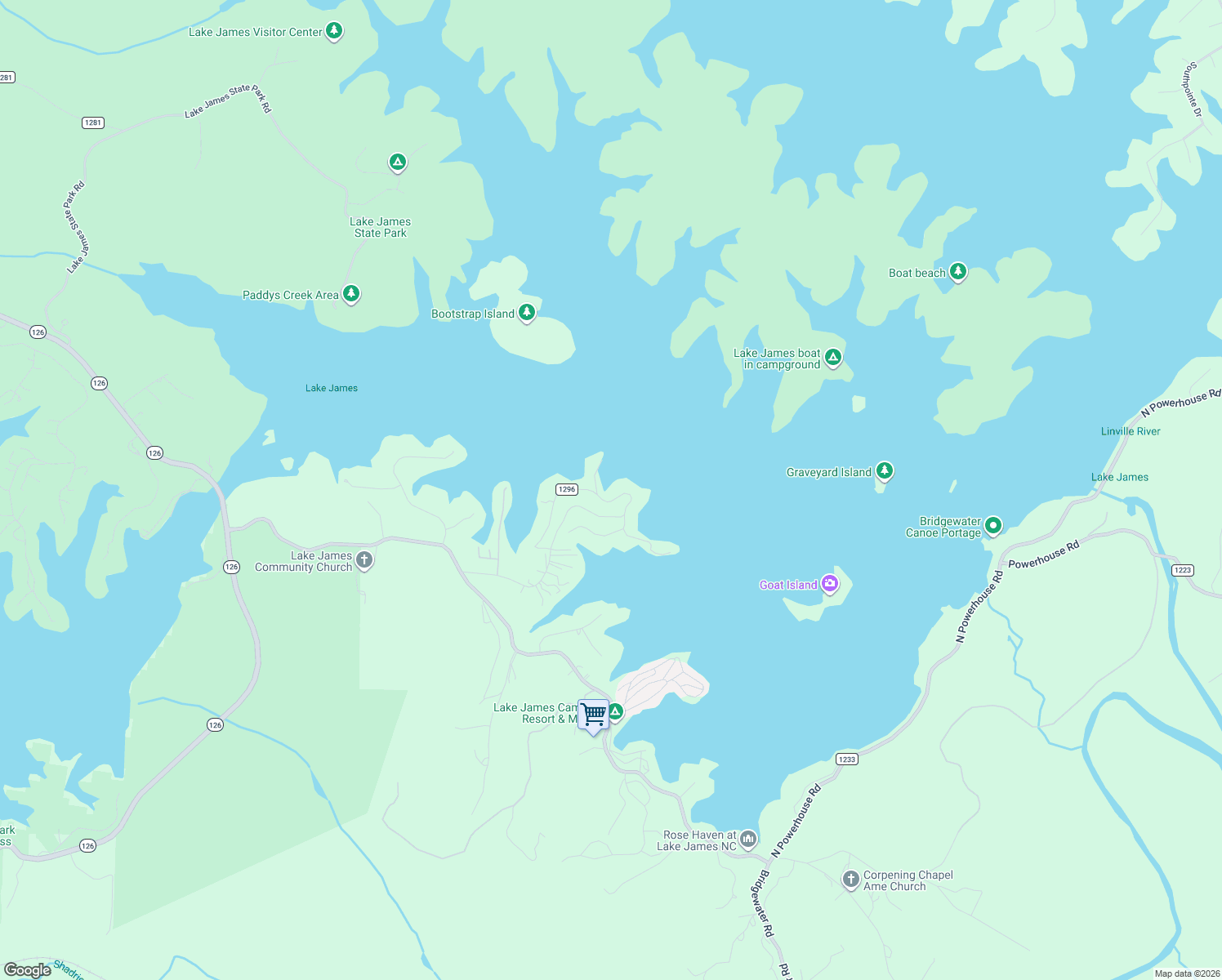 map of restaurants, bars, coffee shops, grocery stores, and more near 6309 North Shore Drive in Nebo