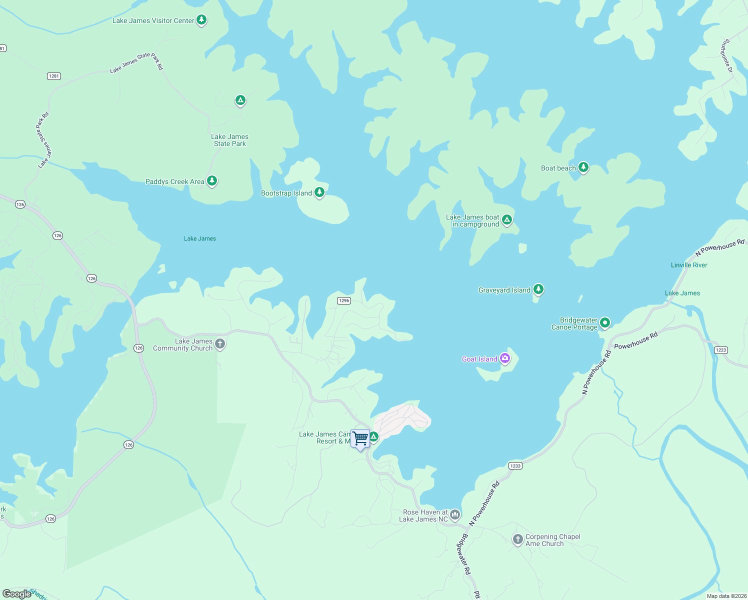 map of restaurants, bars, coffee shops, grocery stores, and more near 6309 North Shore Drive in Nebo