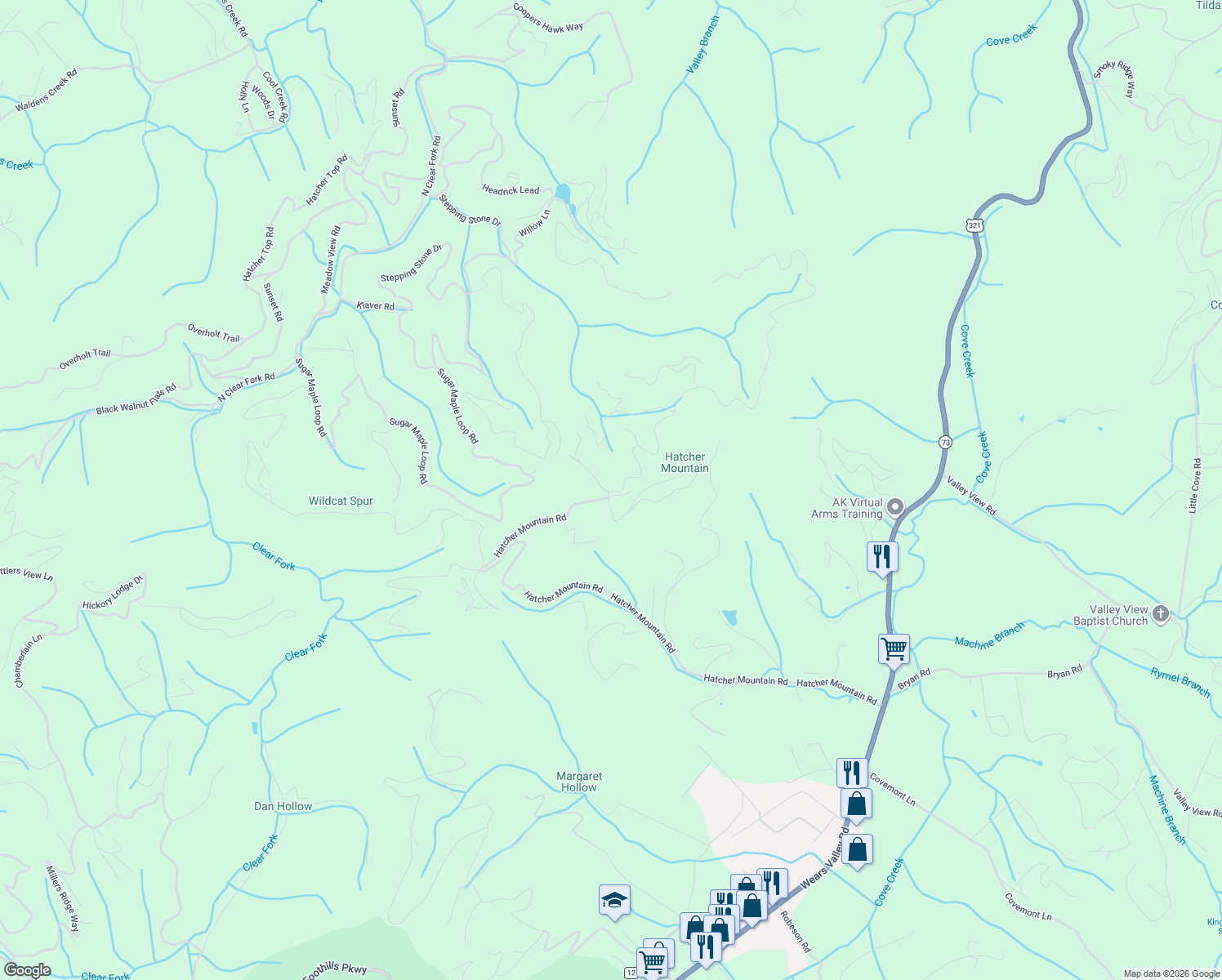 map of restaurants, bars, coffee shops, grocery stores, and more near 2508 Hatcher Mountain Road in Pigeon Forge