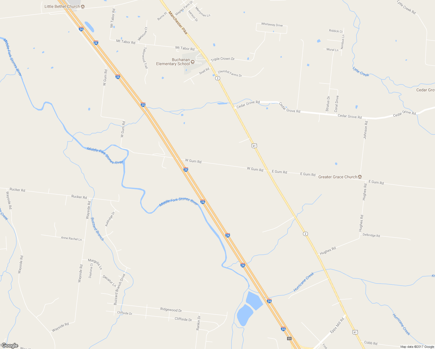 map of restaurants, bars, coffee shops, grocery stores, and more near 7116 West Gum Road in Murfreesboro